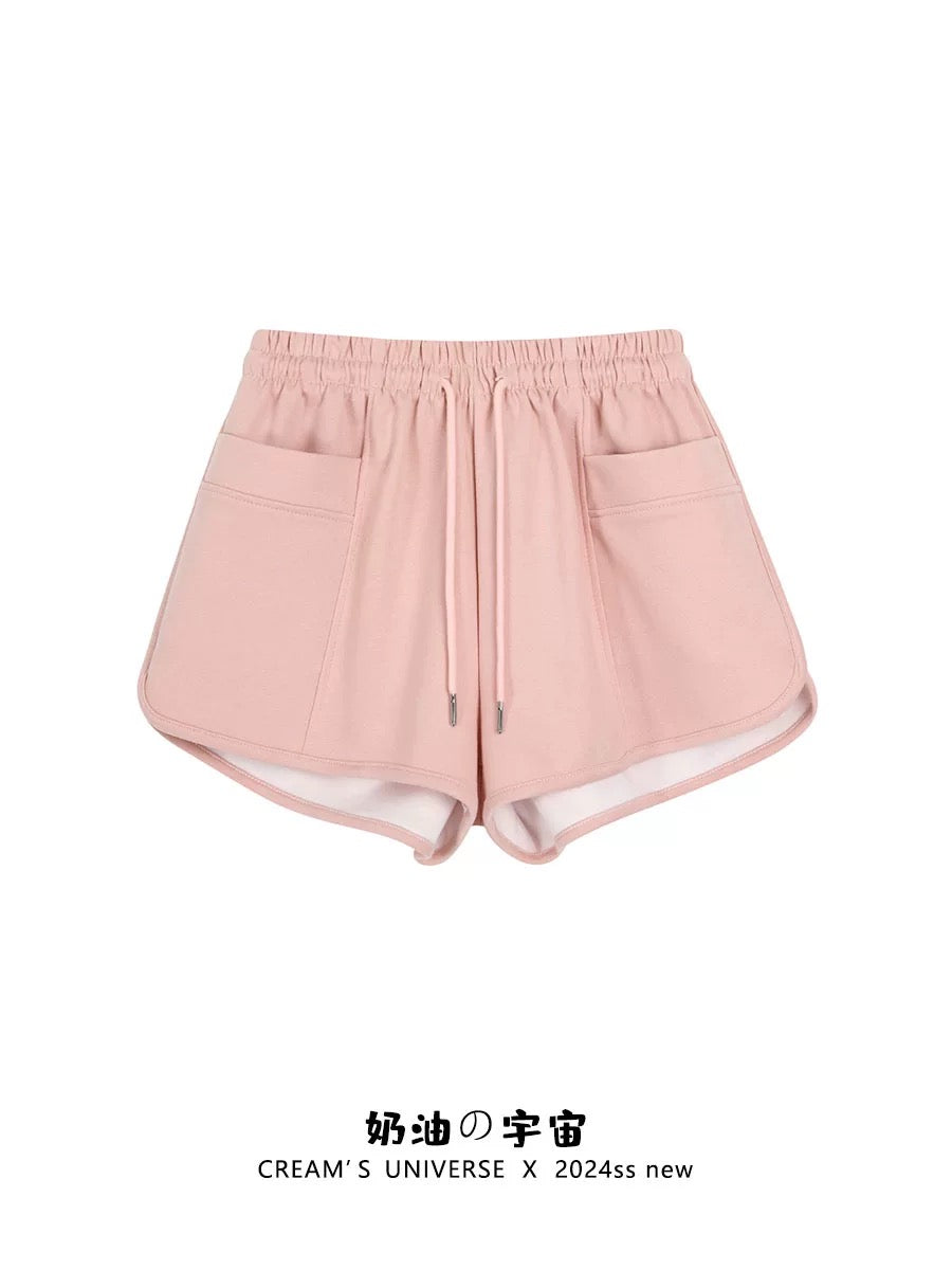 Cream Universe Solid Color Drawstring Casual Sports Walking Shorts Women's Japanese College Style Slim Hot Pants New Style