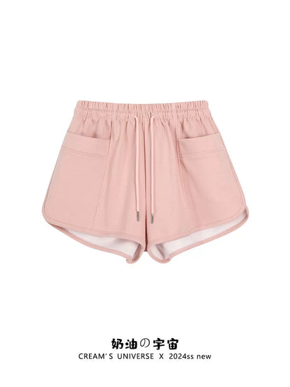 Cream Universe Solid Color Drawstring Casual Sports Walking Shorts Women's Japanese College Style Slim Hot Pants New Style