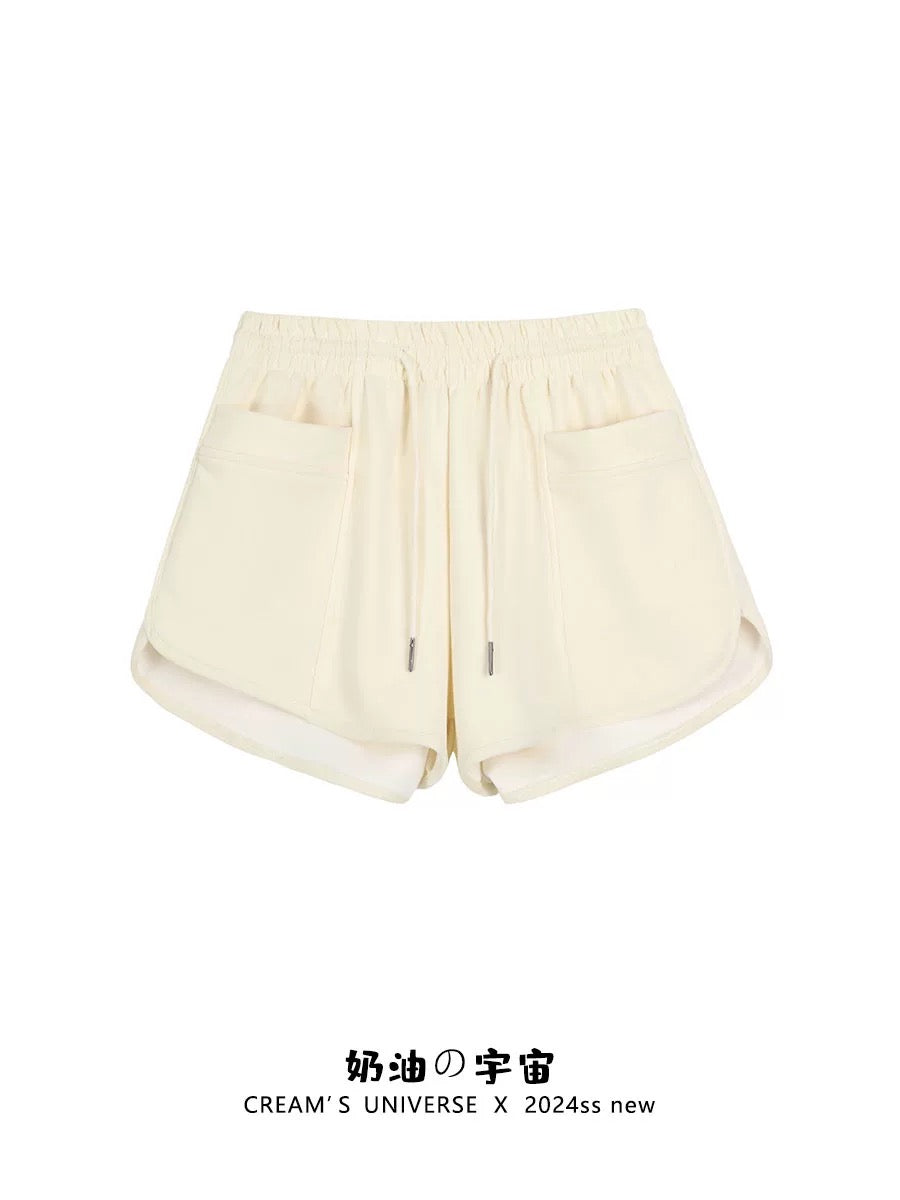 Cream Universe Solid Color Drawstring Casual Sports Walking Shorts Women's Japanese College Style Slim Hot Pants New Style