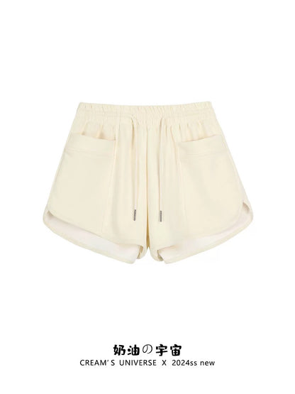 Cream Universe Solid Color Drawstring Casual Sports Walking Shorts Women's Japanese College Style Slim Hot Pants New Style