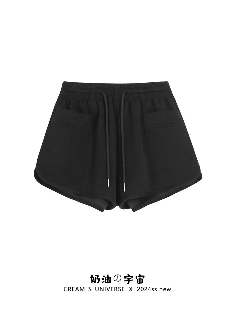 Cream Universe Solid Color Drawstring Casual Sports Walking Shorts Women's Japanese College Style Slim Hot Pants New Style