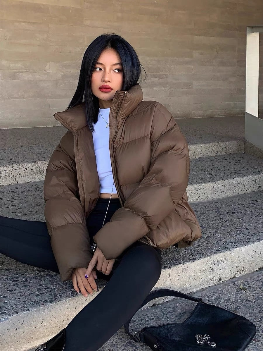 NEVA HU Black Stand Collar Down Jacket Women's Short 2024 Autumn and Winter New Small White Duck Down Jacket