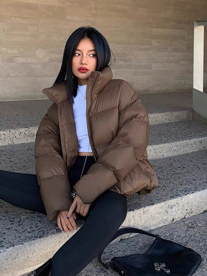 NEVA HU Black Stand Collar Down Jacket Women's Short 2024 Autumn and Winter New Small White Duck Down Jacket