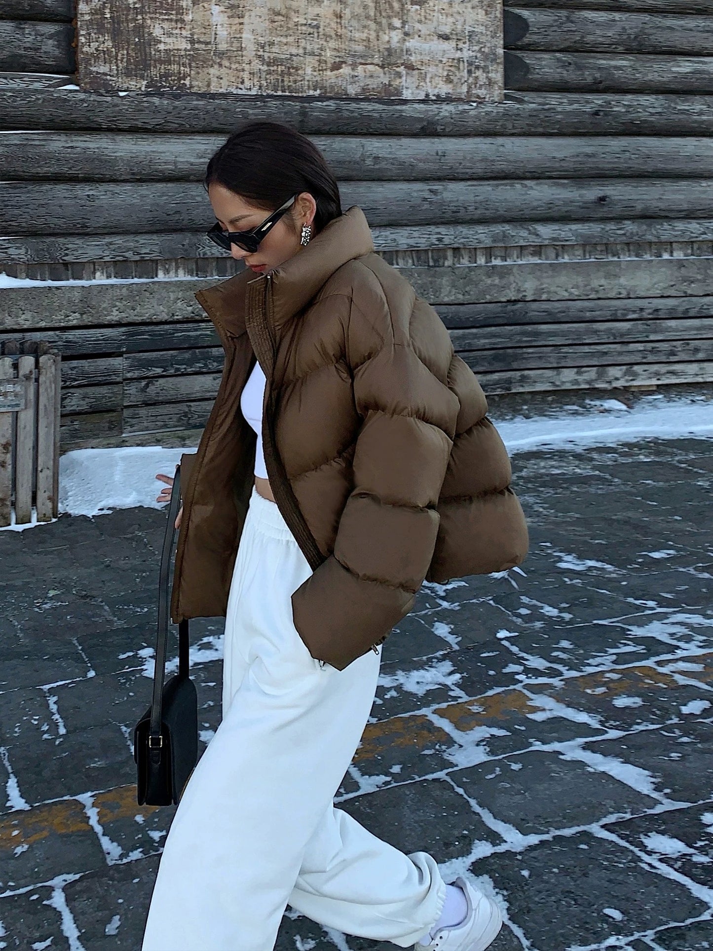 NEVA HU Black Stand Collar Down Jacket Women's Short 2024 Autumn and Winter New Small White Duck Down Jacket