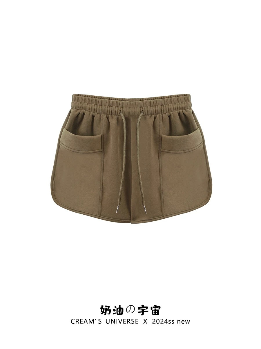 Cream Universe Solid Color Drawstring Casual Sports Walking Shorts Women's Japanese College Style Slim Hot Pants New Style