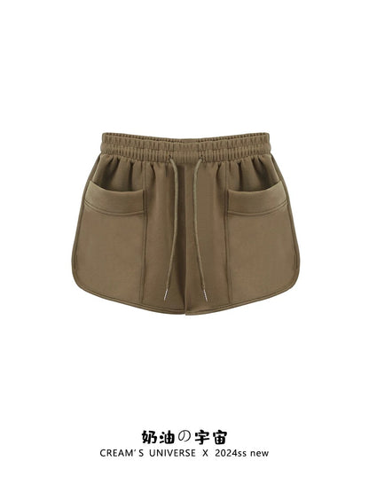 Cream Universe Solid Color Drawstring Casual Sports Walking Shorts Women's Japanese College Style Slim Hot Pants New Style