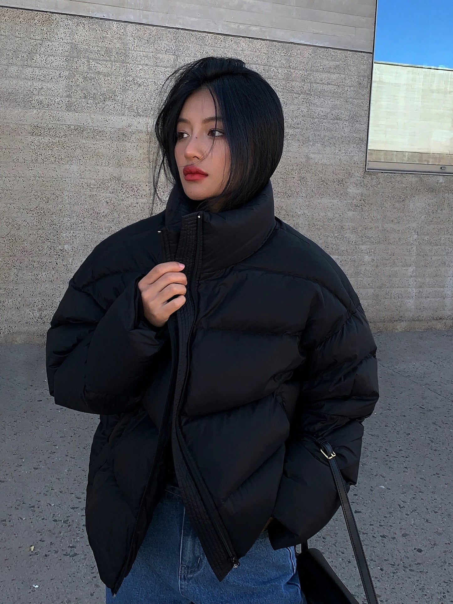 NEVA HU Black Stand Collar Down Jacket Women's Short 2024 Autumn and Winter New Small White Duck Down Jacket