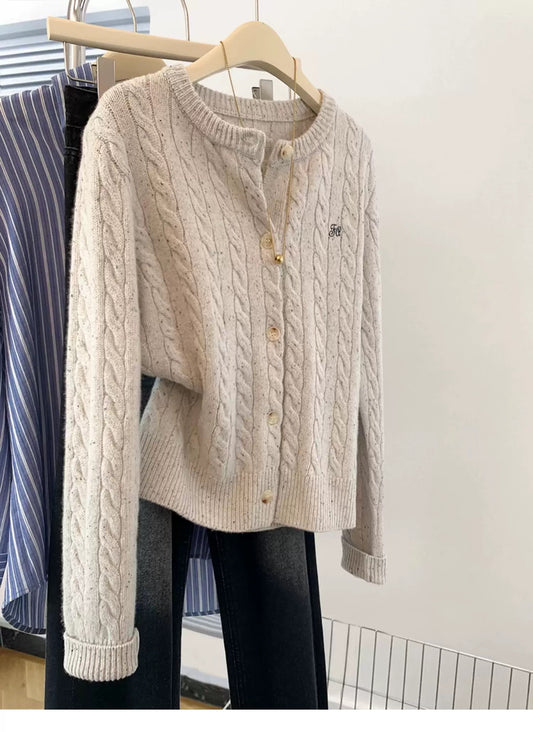 Autumn and winter cable knitted long-sleeved cardigan women's spring and autumn style 2025 new lazy style loose sweater jacket top