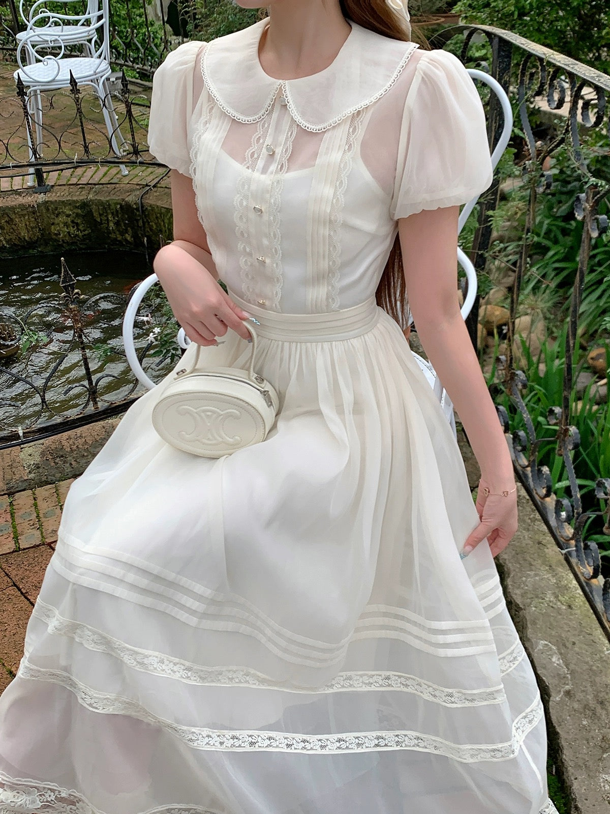 Bingbing is here丨【Good Student】Simple and luxurious puff-sleeve dress A-line high-waisted long skirt