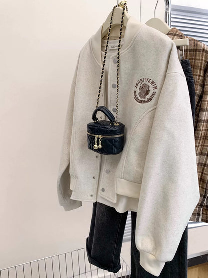 American style white embroidered baseball jacket women's spring and autumn autumn and winter 2025 new small size jacket cardigan top