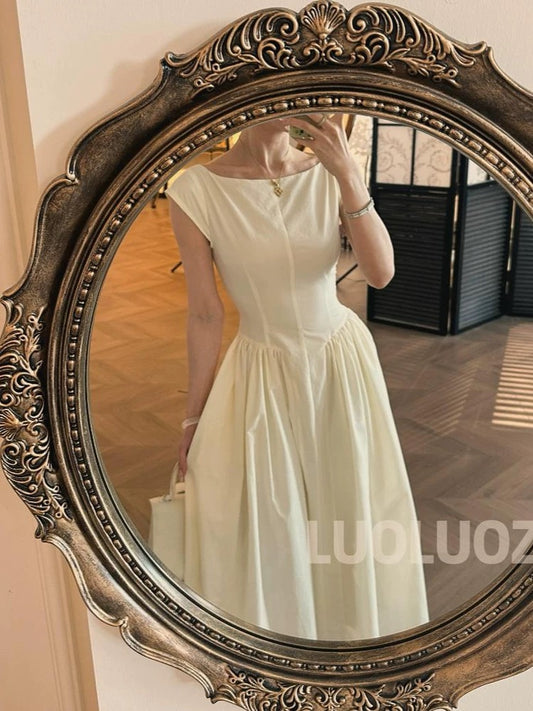 LUOLUOZ 【Wind and Waves】Linen Exquisite Waist-Slimming Long Dress JF681