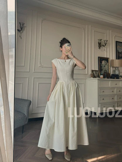 LUOLUOZ 【Wind and Waves】Linen Exquisite Waist-Slimming Long Dress JF681
