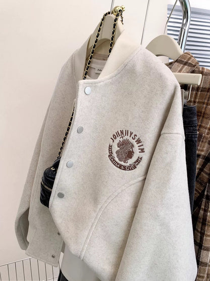 American style white embroidered baseball jacket women's spring and autumn autumn and winter 2025 new small size jacket cardigan top