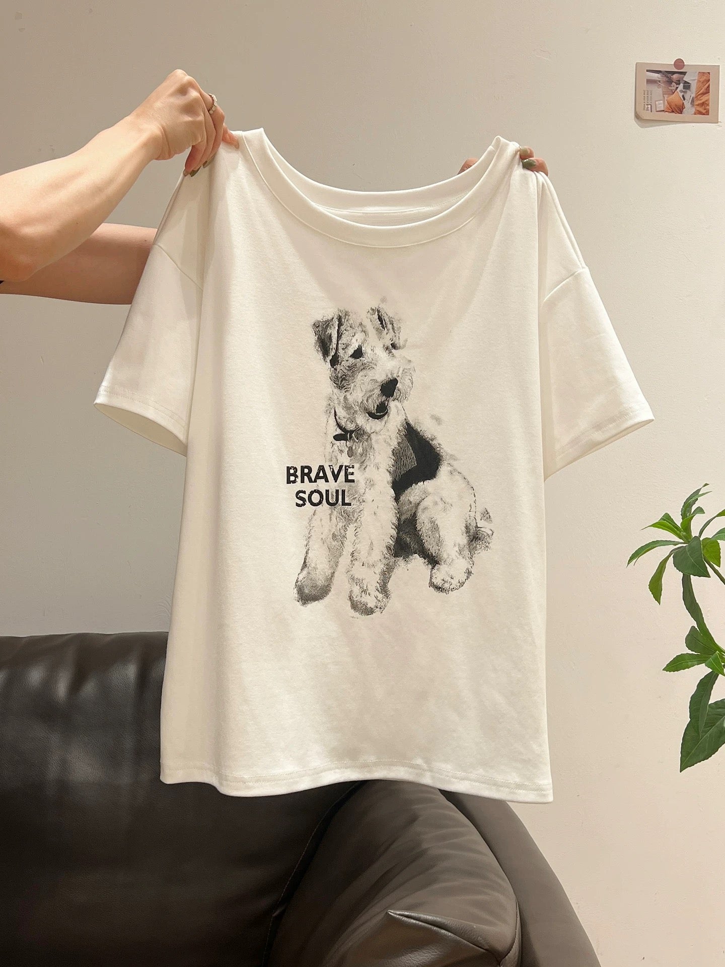 Xia Zhen White Cute Dog Off-Shoulder Short-Sleeve T-Shirt Women's Summer New Loose and Lazy Style Slimming Top