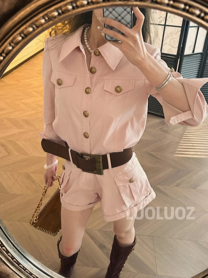 LUOLUOZ [Stylish Street Style] Cotton Material, Exquisite and Stylish Short Jumpsuit JF964