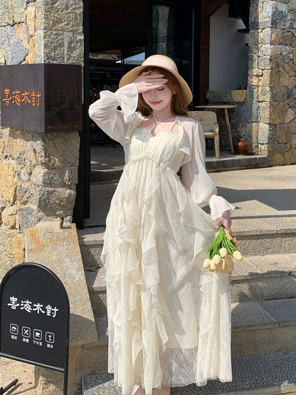 Bingbing is here丨[Muse] High-end pure lust fairy halter dress short sun protection shirt suit