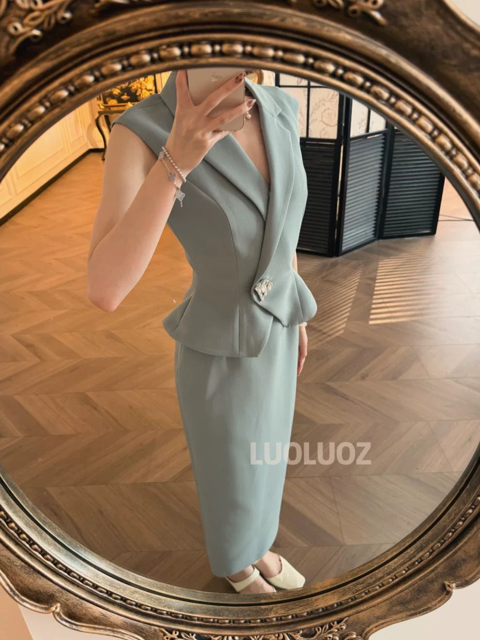 LUOLUOZ【Summer Melodies】High-End Elegance Light Luxury Faux Two-Piece Fashionable Long Dress CC186