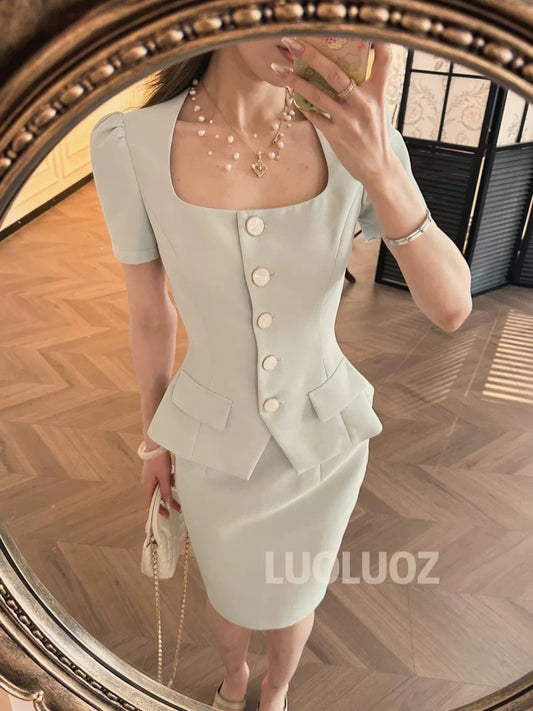 LUOLUOZ【North Island Love】Elegant and Stylish Two-Piece Set: Top + Fashionable Skirt JF836
