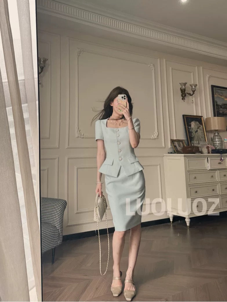 LUOLUOZ【North Island Love】Elegant and Stylish Two-Piece Set: Top + Fashionable Skirt JF836