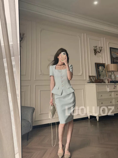 LUOLUOZ【North Island Love】Elegant and Stylish Two-Piece Set: Top + Fashionable Skirt JF836