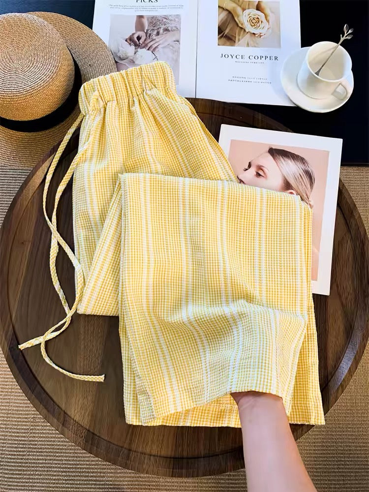 Stay Aweake's must-have item recommendation: Maillard style elastic waist drawstring plaid casual wide-leg pants for women, summer.