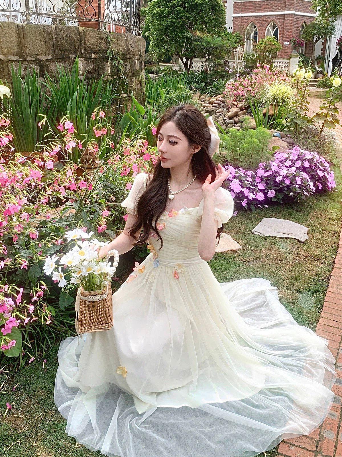 Bingbing is here丨[Berlin Flowers] French sweet niche A-line dress fairy three-dimensional flower long dress