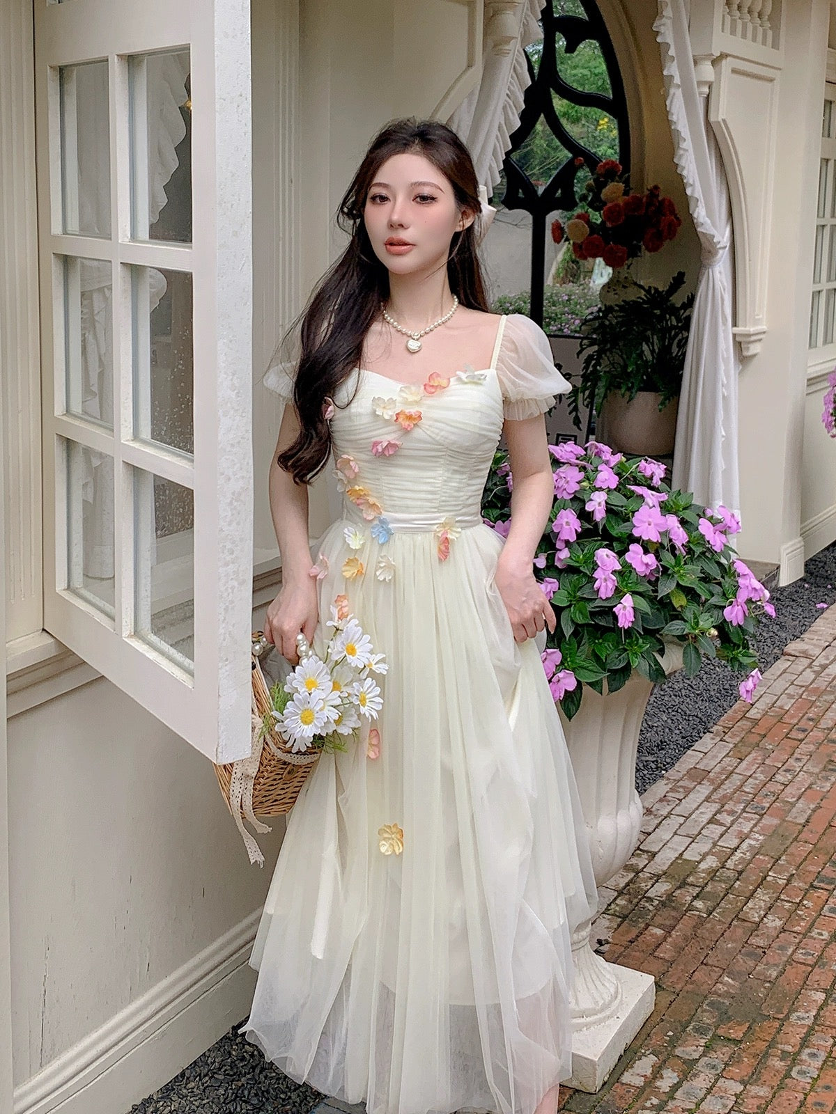 Bingbing is here丨[Berlin Flowers] French sweet niche A-line dress fairy three-dimensional flower long dress