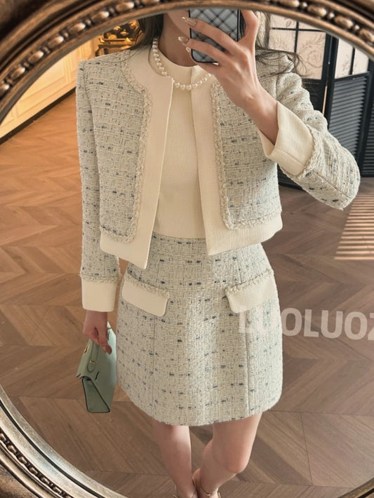 LUOLUOZ [Prelude to Romance] High-End Elegant Two-Piece Set: Short Jacket + Short Dress