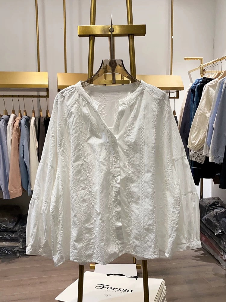 [Xiao Ai's Stall Photos] French Retro Gentle Design Embroidered Round Neck Blouse for Women, Spring and Autumn Elegant Top