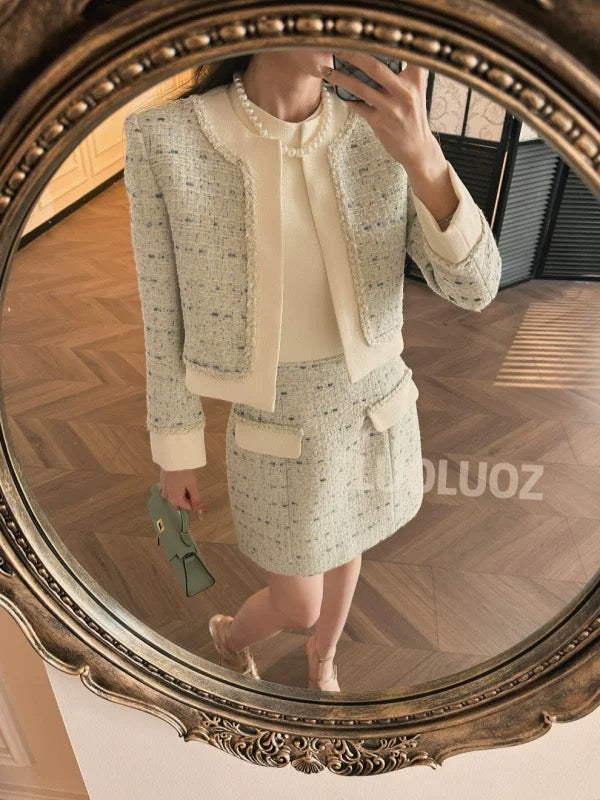LUOLUOZ [Prelude to Romance] High-End Elegant Two-Piece Set: Short Jacket + Short Dress