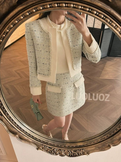 LUOLUOZ [Prelude to Romance] High-End Elegant Two-Piece Set: Short Jacket + Short Dress