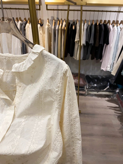 [Xiao Ai's Stall Real Shot] 2026 Autumn New Cute Style Simple Shirt Women's Lace Collar Vertical Stripe Shirt