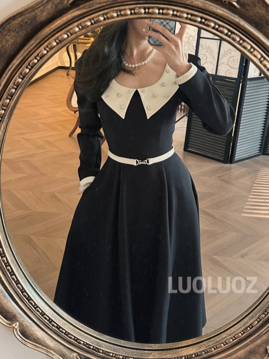 LUOLUOZ 【Autumn Breeze】Sophisticated and Elegant Color-Blocked Long Dress CC232