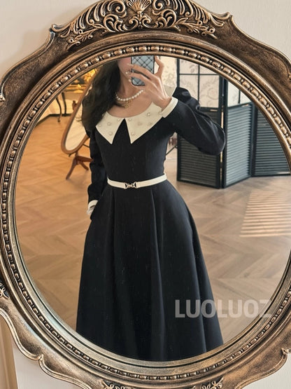 LUOLUOZ 【Autumn Breeze】Sophisticated and Elegant Color-Blocked Long Dress CC232