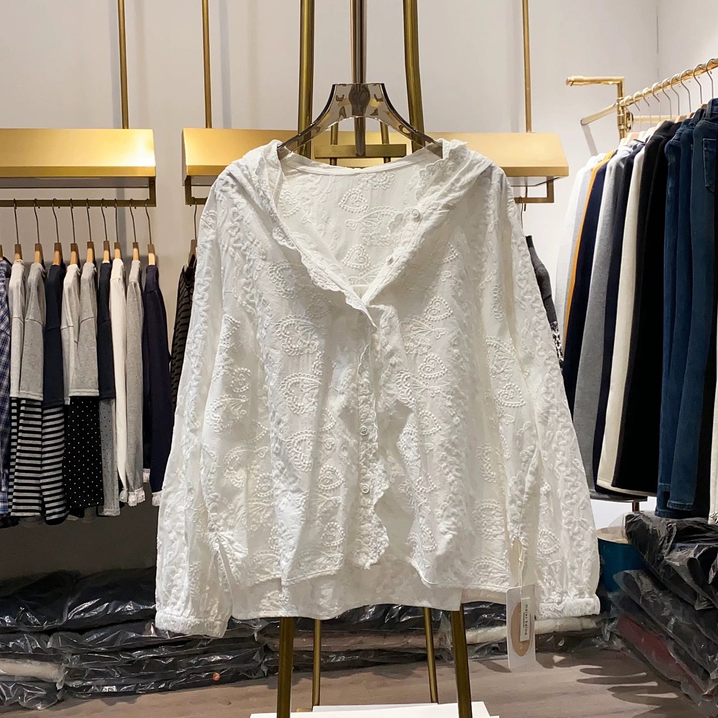 [Xiao Ai's Stall Real Shot] Korean Style Sweet Lace Heart Embroidered Hooded Top for Women, New Spring Style