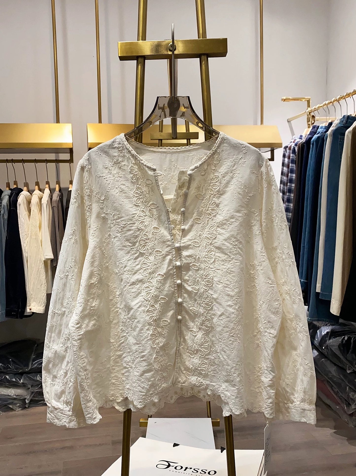 [Xiao Ai's Stall Photos] Korean Style Half-Dimensional Embroidered Blouse for Women, Autumn Round Neck Casual Long Sleeve Top