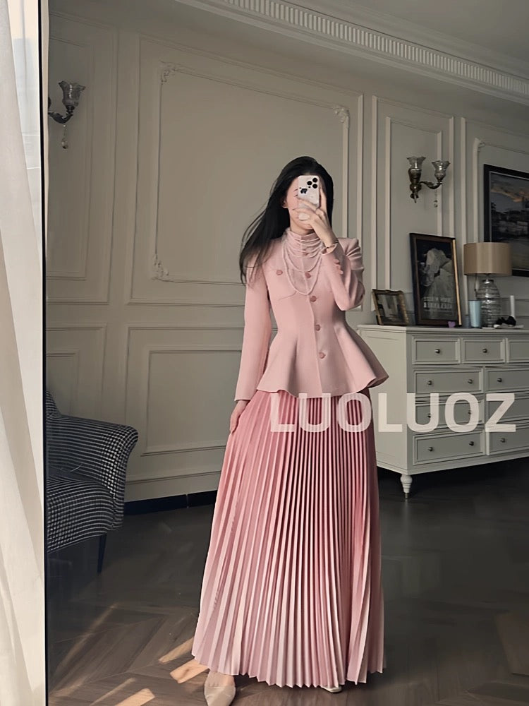 LUOLUOZ [Blooming Season Contract] Autumn Two-Piece Set: Top + Long Skirt G8343