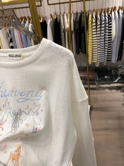 [Xiao Ai's Stall Photos] Korean Style Fun Dance Shoe Print Long-Sleeved T-Shirt for Women, Loose Fit, Casual, Versatile Top