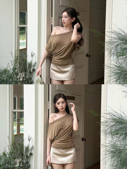 OIOI ESSE｜ Proportion-Enhancing Matte Satin Mini Skirt for Women, Summer Style, Versatile and Slimming