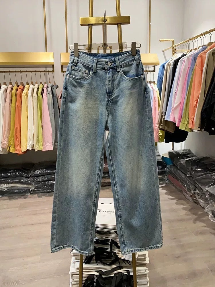 [Xiao Ai's Shop Photos] American Retro Wide-Leg Jeans for Women, New Autumn Arrival, High-Waisted, Slimming, Flowing Long Pants
