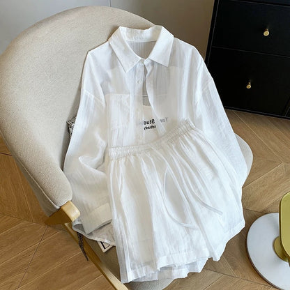 Guangzhou Shisanhang high-quality goods hot-selling ~ worry-free matching light and thin sun-proof shirt + suspenders + shorts three-piece suit for women