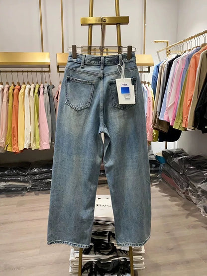 [Xiao Ai's Shop Photos] American Retro Wide-Leg Jeans for Women, New Autumn Arrival, High-Waisted, Slimming, Flowing Long Pants