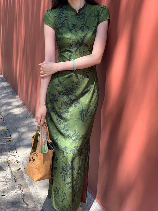 EIA Yiyao [Danqingke] New Chinese jacquard improved cheongsam female spring temperament retro short-sleeved dress