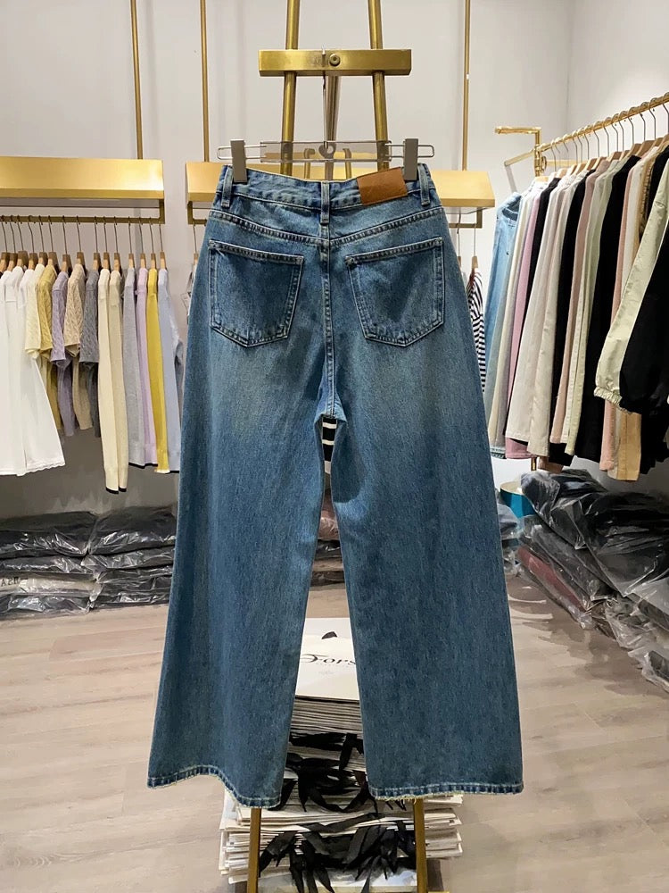 [Xiao Ai's Stall Real Shot] 2025 Spring New Casual Retro Versatile Loose Straight Wide Leg Jeans for Women
