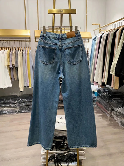 [Xiao Ai's Stall Real Shot] 2025 Spring New Casual Retro Versatile Loose Straight Wide Leg Jeans for Women