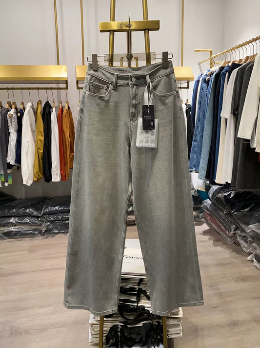 [Xiao Ai's Shop Real Shot] 2025 Autumn Style Women's High-Waisted Wide-Leg Jeans with Noticeable Four-Way Stretch