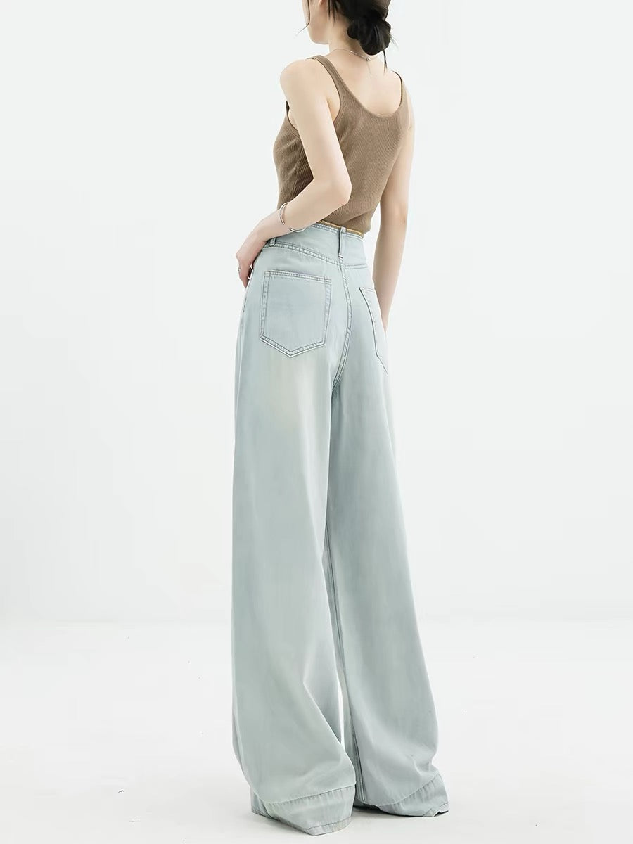 ABWLR 2026 New Spring/Summer Light Wide-Leg Blue Jeans for Women, Slimming Straight Leg Loose Fit Floor-Length Pants
