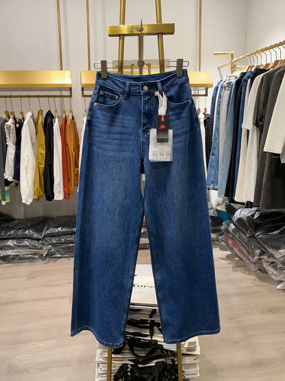 [Xiao Ai's Shop Real Shot] 2025 Autumn Style Women's High-Waisted Wide-Leg Jeans with Noticeable Four-Way Stretch