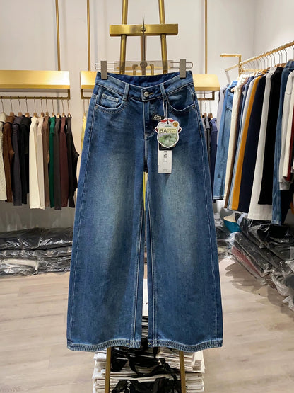 [Xiao Ai's Shop Photos] Retro Pocket Embroidered Trim Fleece-Lined Women's Winter New Style Niche Design Cropped Pants