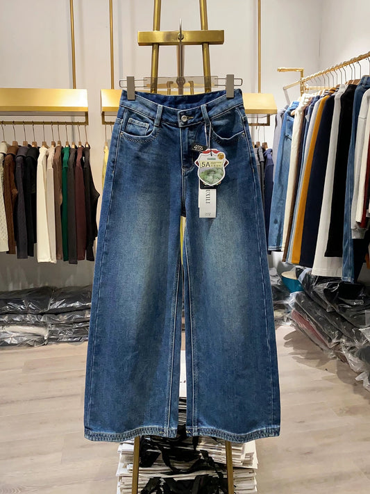 [Xiao Ai's Shop Photos] Retro Pocket Embroidered Trim Fleece-Lined Women's Winter New Style Niche Design Cropped Pants